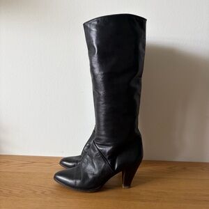 Vintage black leather heeled boots